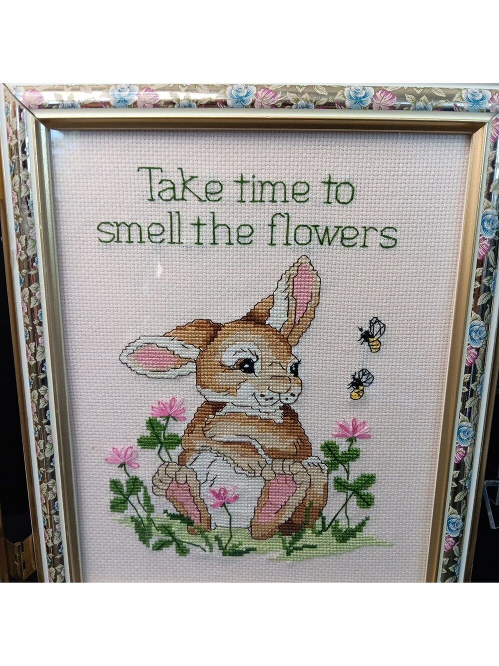 Needlepoint Finished In Frame Desk Decor Gorgeous! Turtle Rabbit Mouse Canada - Picture 7 of 16